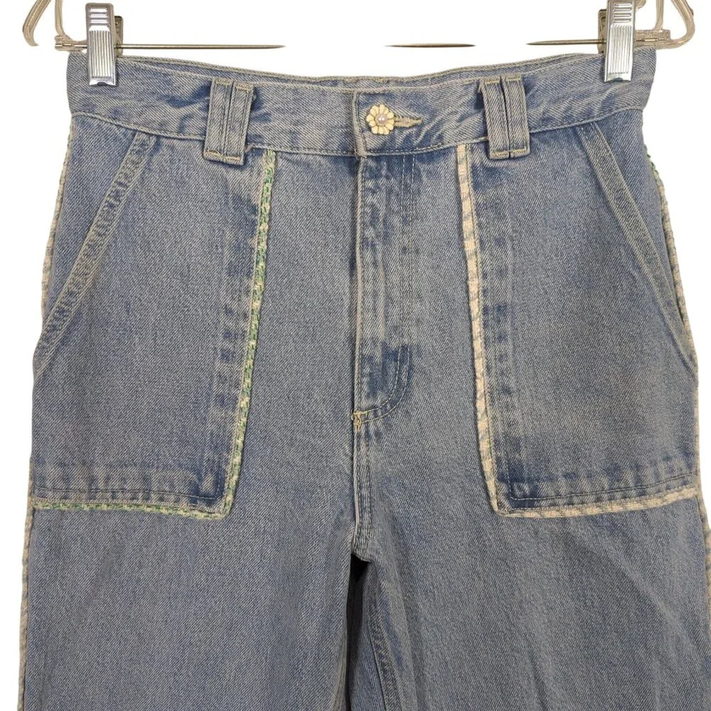 Zara Women's Jeans sz 6 / 28 blue Jeans High Rise Tweed Trim Straight Leg - Picture 3 of 12